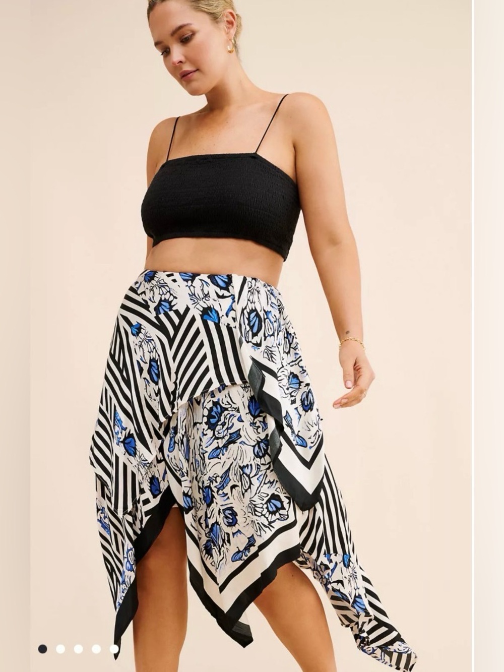 Anthropologie Maeve Asymmetrical Midi Skirt Blue Floral Striped Plus Size 1X - Picture 2 of 12